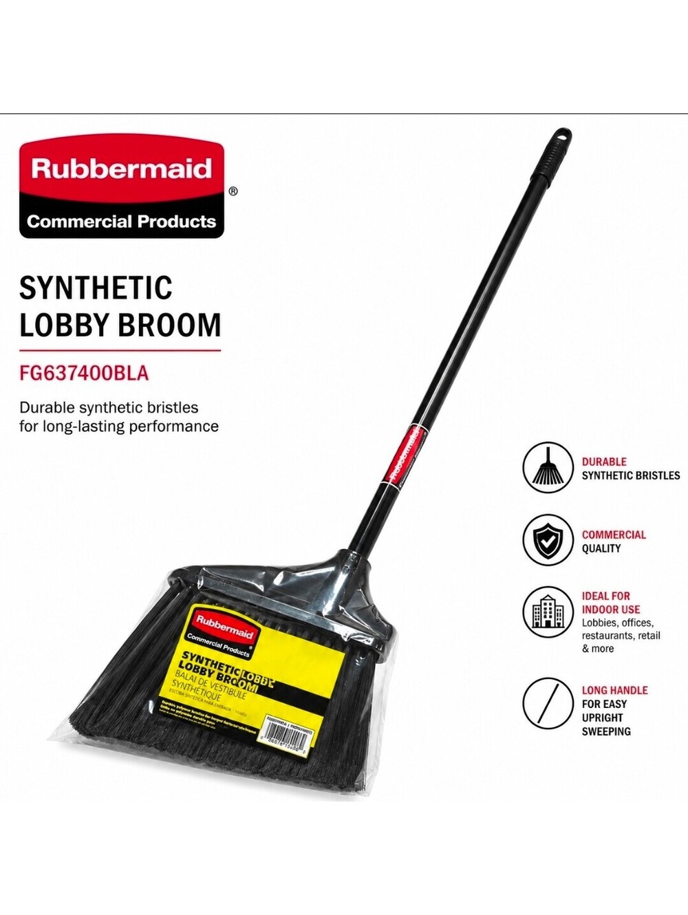 Rubbermaid Commercial Synthetic Lobby Broom FG637400BLA Black NEW
